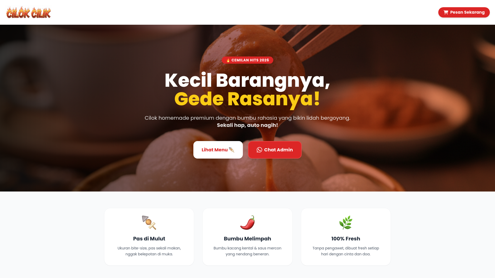 Landing page jualan cilok cilik depok.